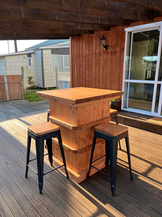 SPECIAL- Woolpress Style Bar Leaner and 4 Bar Stools Set
